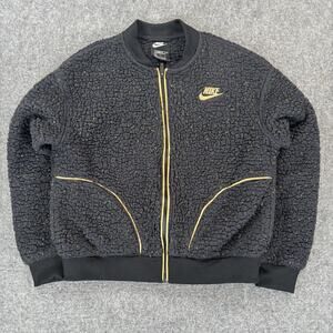 Nike Girls Sherpa Jacket Size XL (13-14) Black Gold Sparkle Bomber CU8567-010